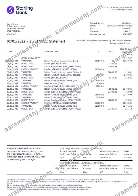 United Kingdom Starling Word and PDF template, version 2